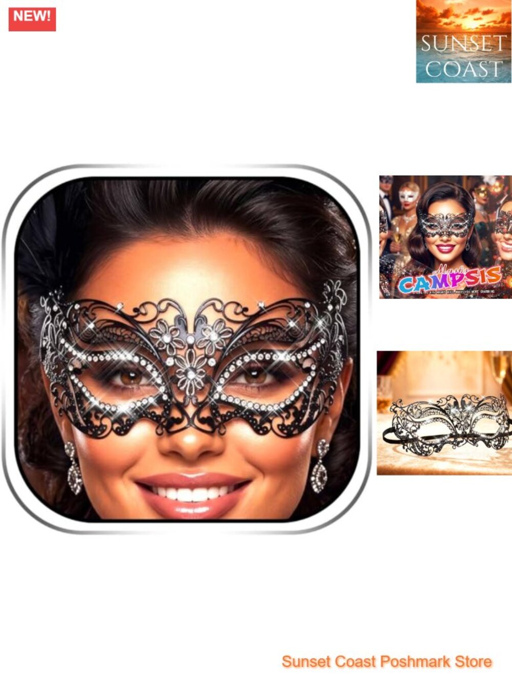 Masquerade Ball Mask Filigree Metal Rhinestone Adjustable Party Costume